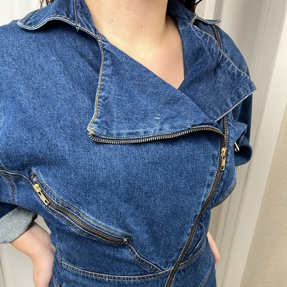 Vintage 90s Y2K Denim Zipper Motorcycle Dress - Picture 11 of 15